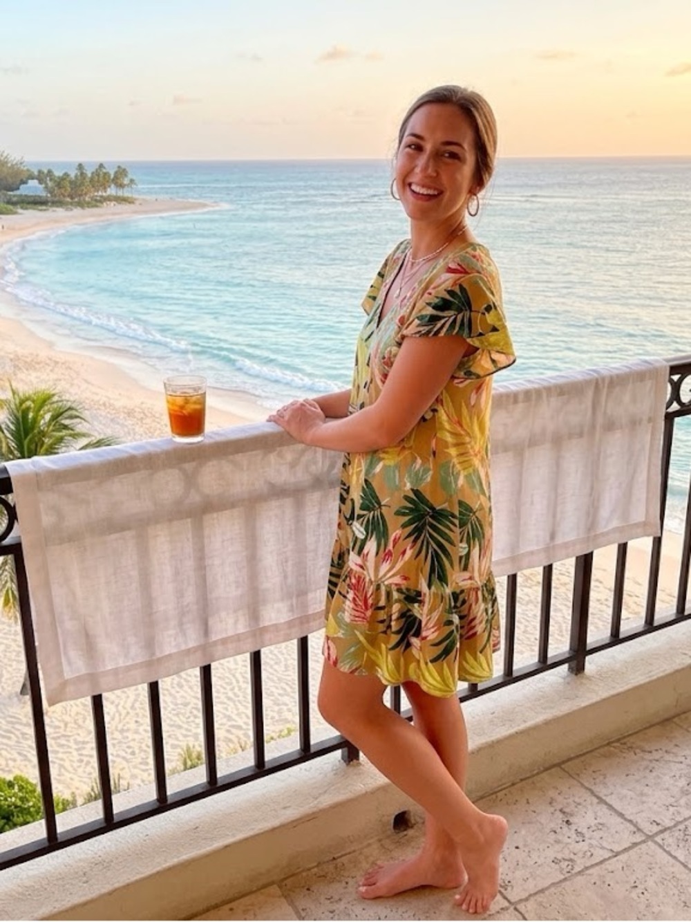 Style & Co. Mustard Tropical Leaf Midi Dress